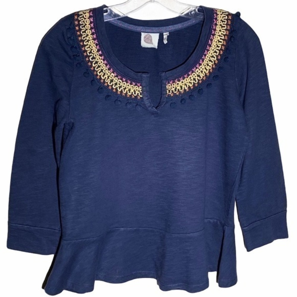 Anthropologie Toorie Lilka Embroidered Pom Pom Top